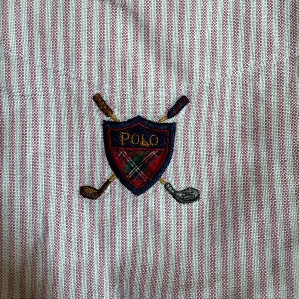 Vtg Ralph Lauren Pink Striped Golf Oxford Shirt - Picture 3 of 7
